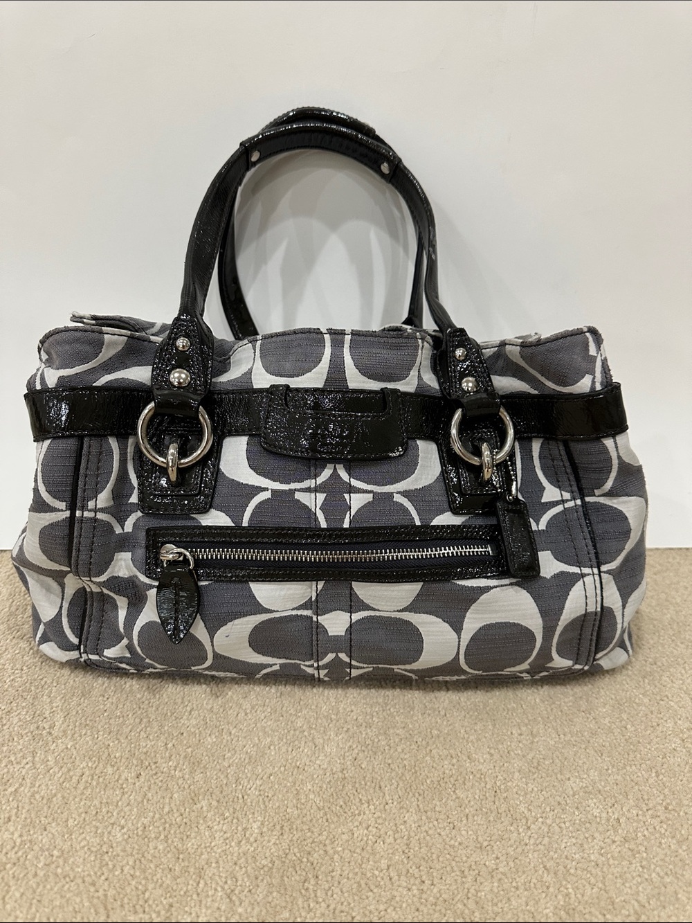 Coach Gray and Black Signature Shoulder Bag